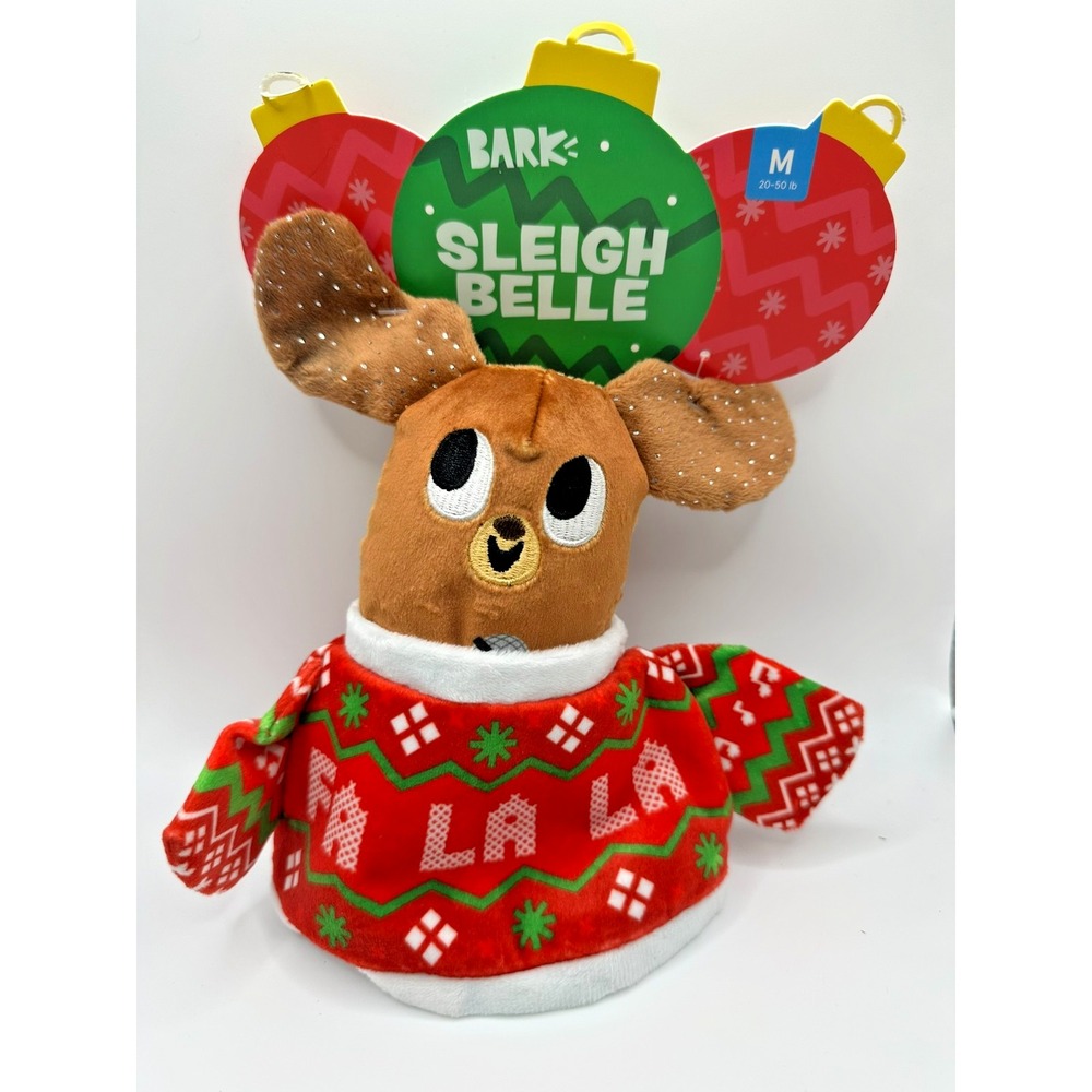 Bark Sleigh Belle Medium Plush Dog Toy Squeaky Crinkle Multi-Part Treat Trap